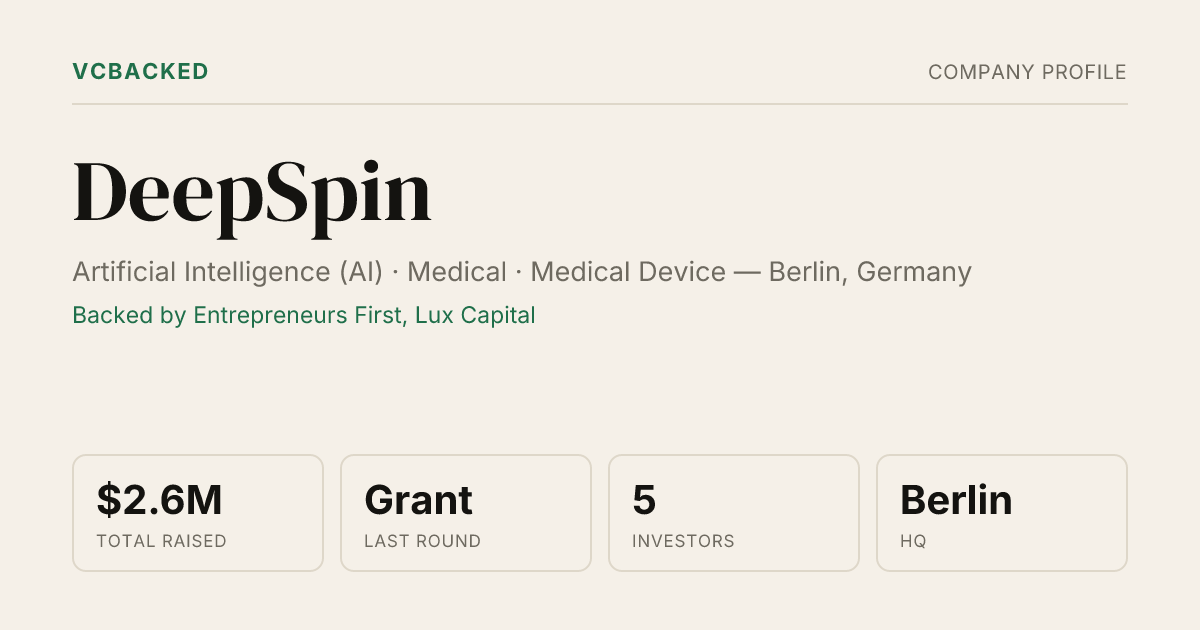DeepSpin Funding: $2.6M Grant (Apr 2026) & Investors | VCBacked