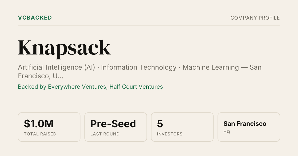 Knapsack Funding & Investors - Pre-Seed - San Francisco | VCBacked