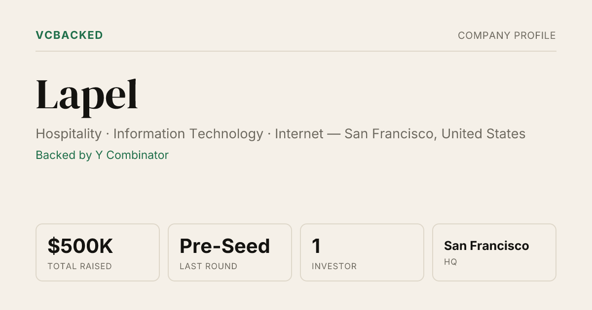 Lapel Funding & Investors - Pre-Seed - San Francisco | VCBacked