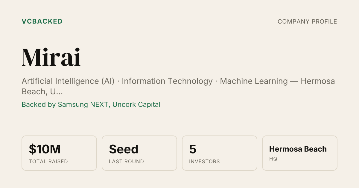 Mirai Funding: $10M Seed (Feb 2026) & Investors | VCBacked