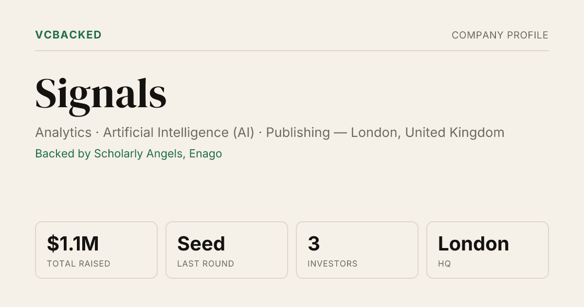 Signals Funding: $1.1M Seed (Mar 2026) & Investors | VCBacked